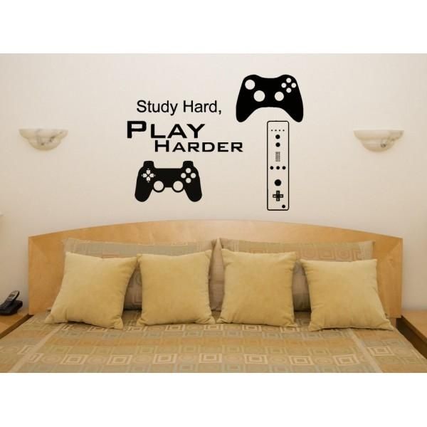 Study Hard Play Harder Xbox Ps Playstation Wii Computer Wall Art Within Computer Wall Art (Photo 19 of 20)
