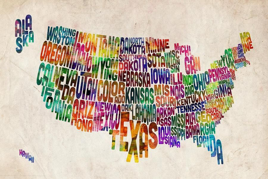 United States Text Map Digital Artmichael Tompsett Regarding United States Map Wall Art (View 3 of 20)