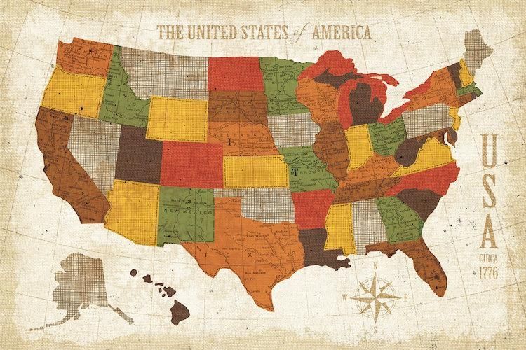 Us Map (Modern Vintage Spice) Canvas Wall Artmichael Mullan Intended For Us Map Wall Art (View 8 of 20)