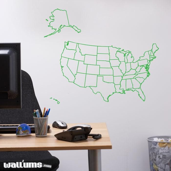 Us Map Outline Wall Decal Sticker Pertaining To Us Map Wall Art (View 20 of 20)