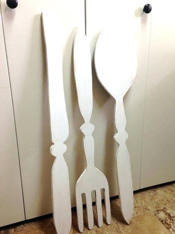 Wall Art ~ Giant Fork And Spoon Wall Art Big Wooden Fork And Spoon Throughout Large Utensil Wall Art (Photo 15 of 20)