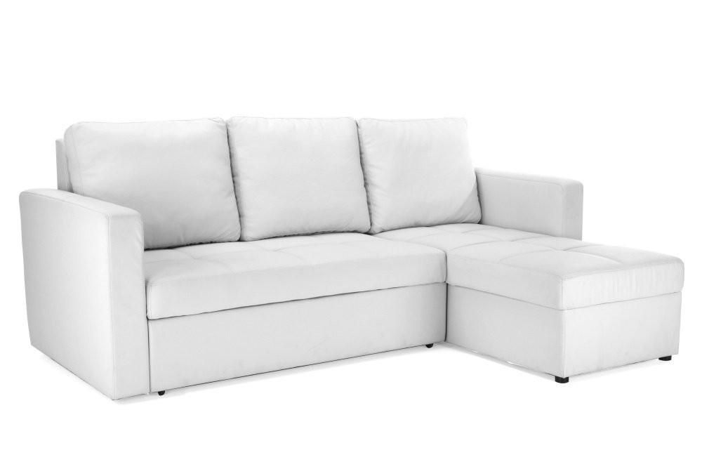 White Faux Leather Sectional Sofa Bed With Right Facing Storage With Regard To Sofa Beds With Storage Chaise (View 12 of 20)