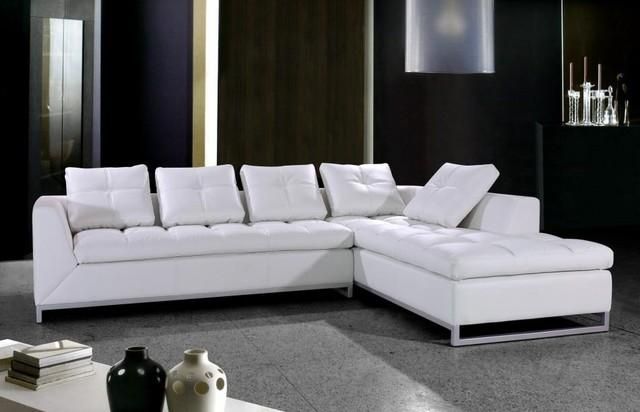 White Leather Sectional Sofa With Chrome Legs – Modern – Living Pertaining To Sofas With Chrome Legs (Photo 1 of 20)