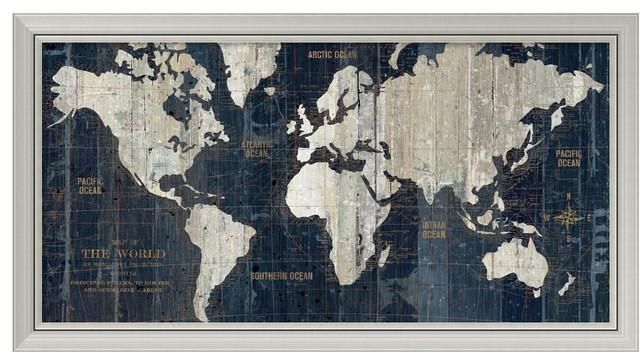 Wild Apple Portfolio 'old World Map Blue' Framed Art Print 43"x23 Pertaining To Framed World Map Wall Art (View 3 of 20)