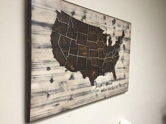 Wood Us Map Wall Art Carved United States Map Us Map With Intended For Us Map Wall Art (View 3 of 20)