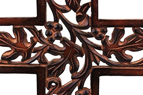 Wooden Wall Hanging French Cross Plaque With Floral Carvings For Fretwork Wall Art (Photo 20 of 20)