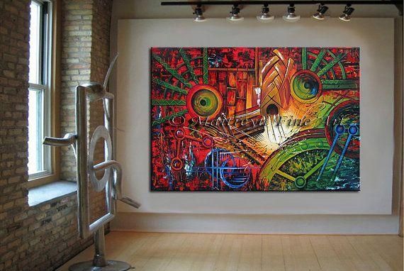Xxl Large Artwork Sunset Red Abstract Art Modern Acrylic Painting With Oversized Canvas Wall Art (Photo 4 of 20)