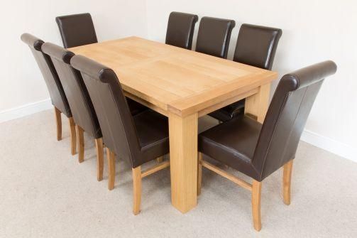 1.8M Riga Oak Dining Table 8 Emperor Brown Leather Dining Chairs For Most Current Oak Dining Tables And Leather Chairs (Photo 19 of 20)