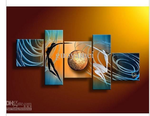 2017 5 Panel Wall Art People Love Story Blue Oil Painting On Pertaining To Orange And Blue Wall Art (View 8 of 20)
