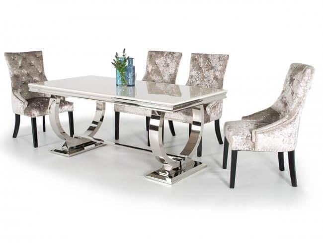 Arianna 1800 Marble Chrome Large Dining Set With Regard To Newest Chrome Dining Sets (Photo 1 of 20)