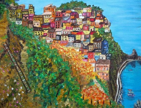 Art Prints Cinque Terres Impressionism Wall Art Printable Throughout Italian Village Wall Art (View 13 of 20)