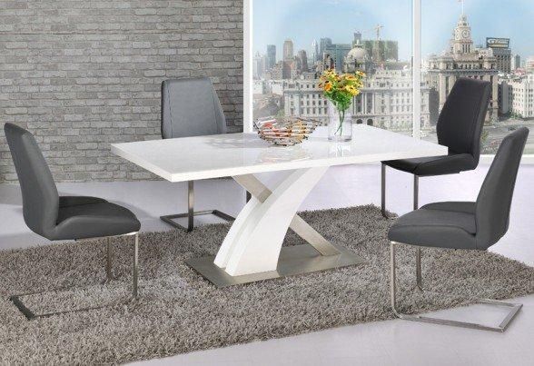 Avici Y Shaped High Gloss White Dining Table And 4 Dining With Regard To Most Popular White High Gloss Dining Chairs (View 4 of 20)