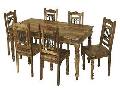 Bali 175Cm Dining Table And Set Of 6 Chairs Indian Wood Furniture With Newest Wooden Dining Tables And 6 Chairs (Photo 12 of 20)