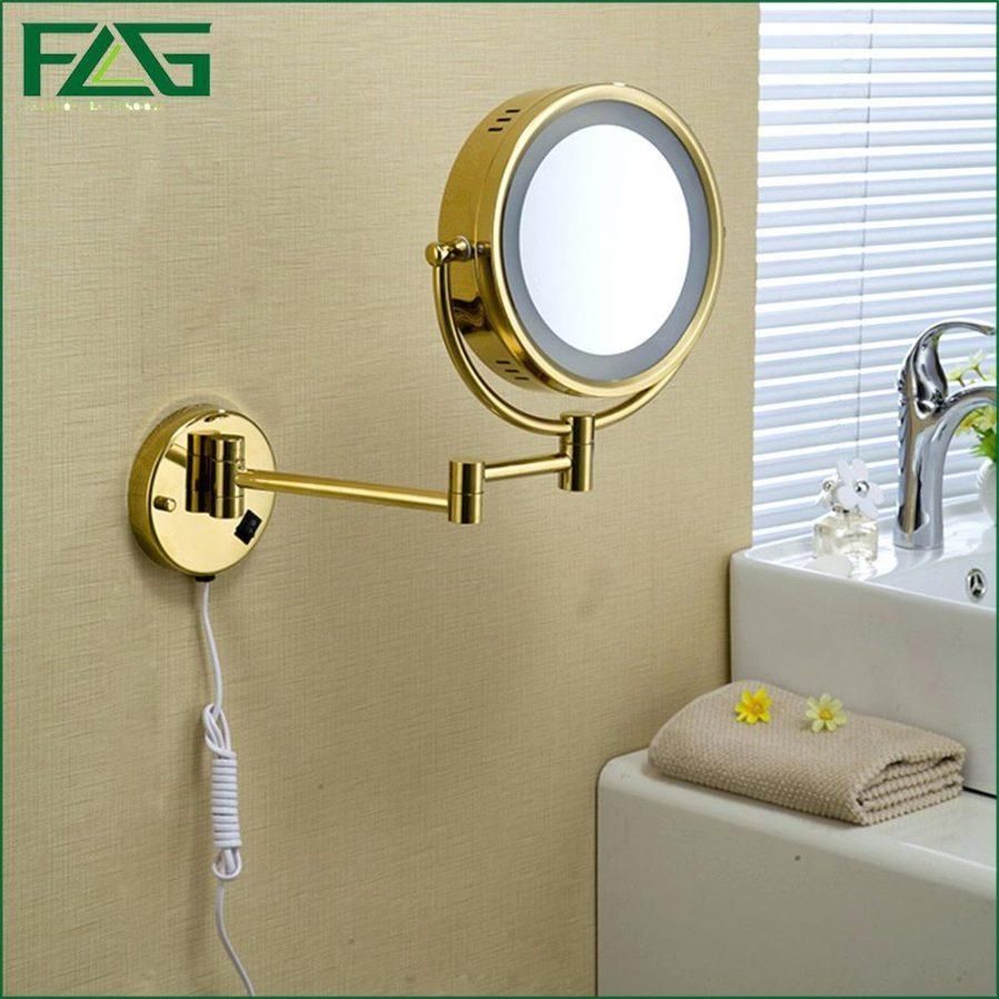 Bathrooms Design : Golden Brass Led Light Makeup Mirrors Round Within Bathroom Extension Mirrors (View 11 of 20)