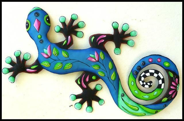 Brightly Painted Geckos In Handcrafted Metal – Garden Decor Inside Gecko Outdoor Wall Art (View 15 of 20)