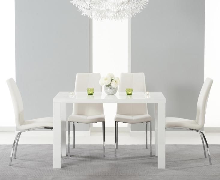 Buy Mark Harris Ava White High Gloss Dining Set 120Cm With 4 Ivory Intended For Most Current White High Gloss Dining Chairs (View 6 of 20)