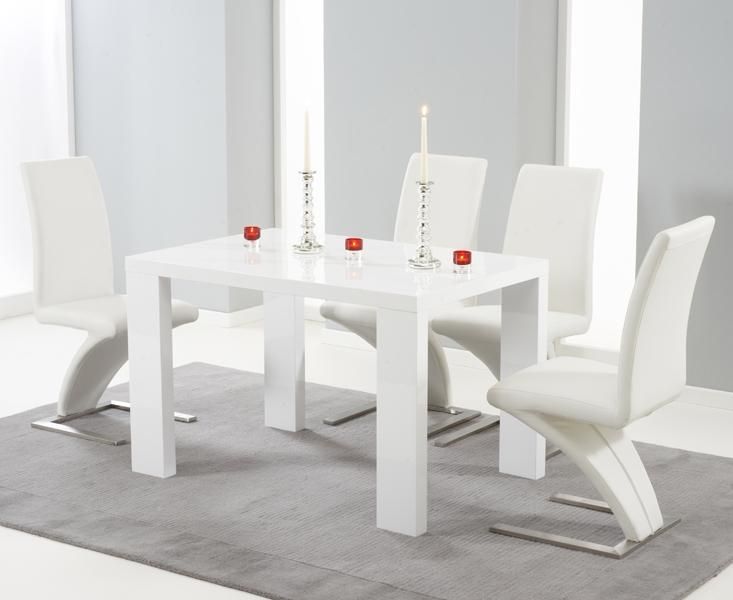 Buy Mark Harris Metz White High Gloss 120Cm Dining Set With 4 With Most Up To Date White High Gloss Dining Chairs (View 3 of 20)