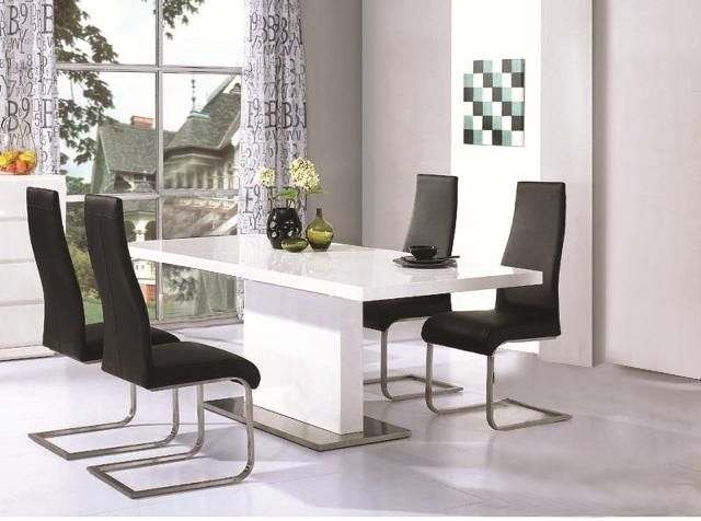 Chaffee High Gloss Dining Table Leather Steel Chairs Inside Most Recently Released High Gloss Dining Room Furniture (Photo 8 of 20)
