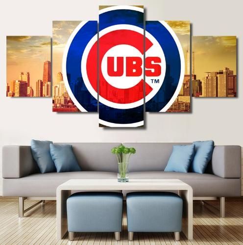 Chicago Cubs Skyscraper Backdrop Canvas Prints Painting 5 Pieces Regarding Chicago Cubs Wall Art (Photo 3 of 20)