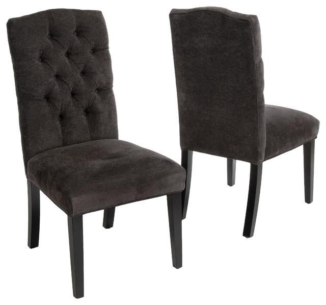Clark Tufted Back Dark Gray Fabric Dining Chairs, Set Of 2 Throughout 2018 Fabric Dining Chairs (Photo 6 of 20)