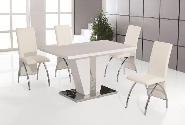 Costilla White High Gloss Dining Table With 4 White Faux Leather Regarding 2018 White High Gloss Dining Chairs (View 7 of 20)