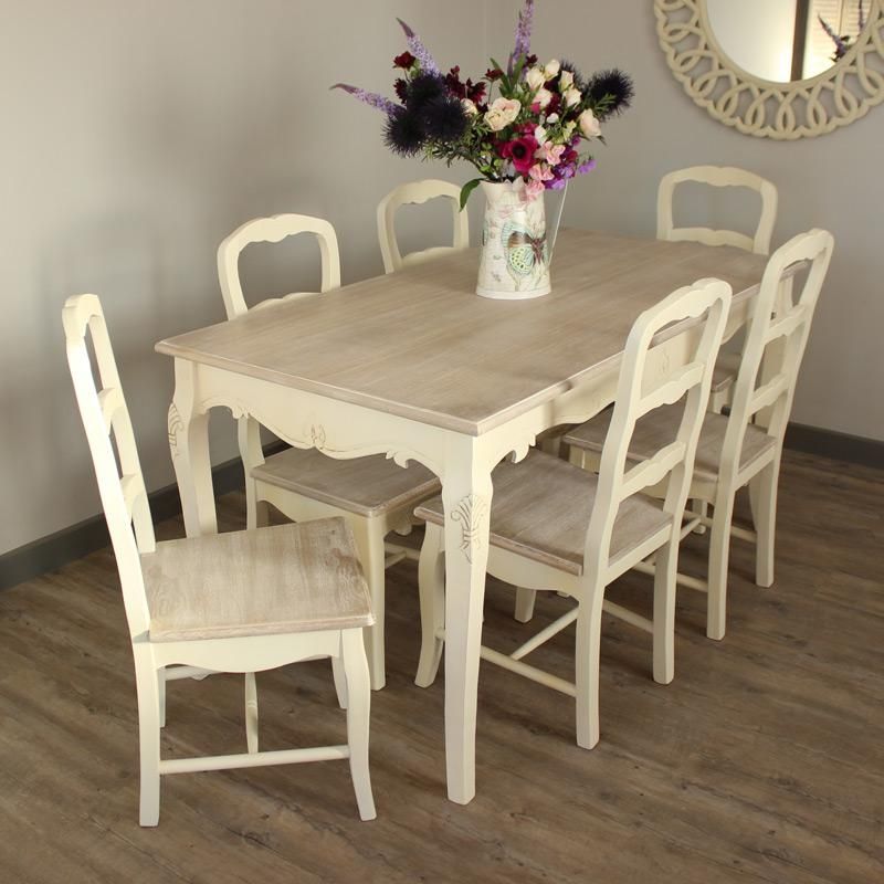 Country Ash Range – Cream Large Dining Table And 6 Chairs – Melody For Recent Cream Dining Tables And Chairs (View 1 of 20)