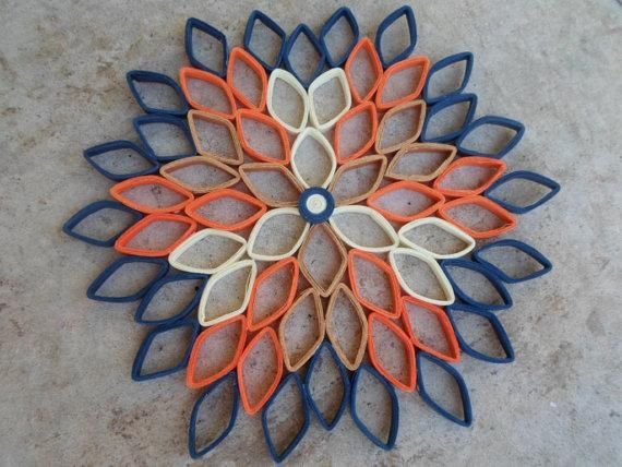 Dahlia Wall Hanging Paper Wall Art Orange Dark Blue Home Decor Pertaining To Orange And Blue Wall Art (View 7 of 20)