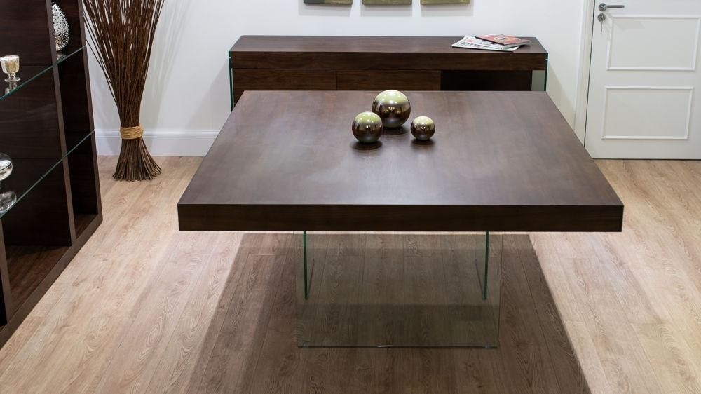 Dark Wood Square Dining Table | Glass Legs | Seats 6 – 8 Throughout Latest Dark Wood Square Dining Tables (View 6 of 20)