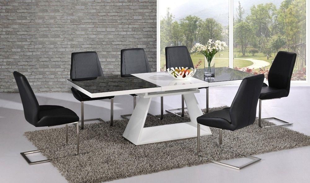 Download Black And White Dining Room Set | Gen4Congress For Most Popular Black Extendable Dining Tables And Chairs (View 13 of 20)