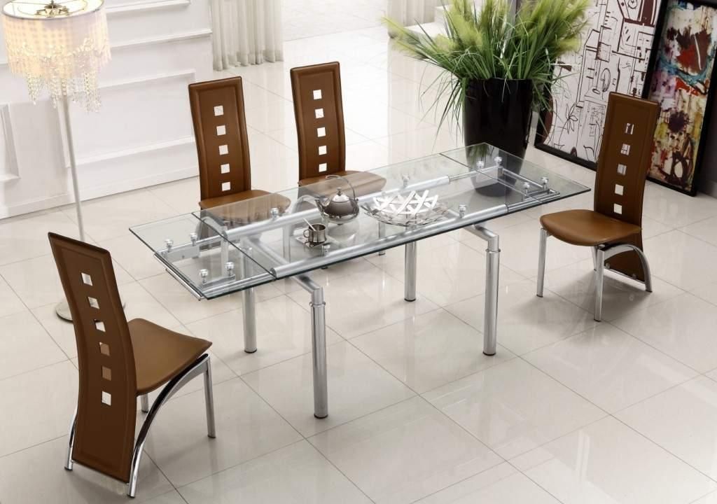 Extendable Clear Glass Top Leather Modern Dining Table Sets Regarding Contemporary Dining Sets (View 20 of 20)