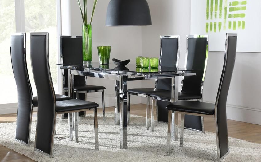 Extending Black Glass Dining Table And 6 Chairs Set | Home Intended For Most Recent Black Glass Dining Tables And 6 Chairs (View 5 of 20)