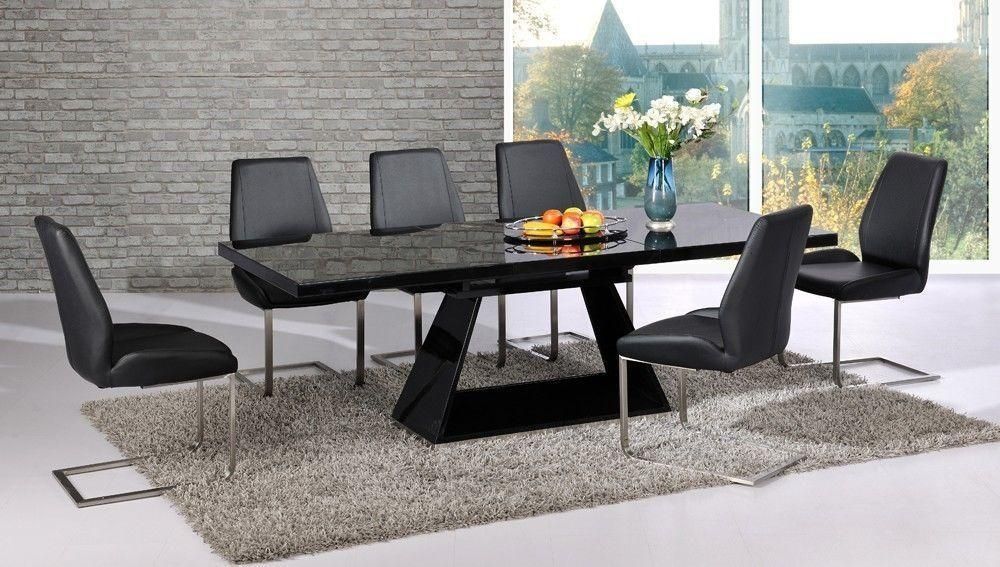 Extending Black Glass Dining Table And 6 Chairs Set I67 About Within Best And Newest Black Extendable Dining Tables Sets (Photo 9 of 20)