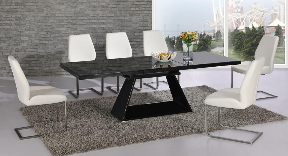 Extending Black Glass High Gloss Dining Table And 8 White Chairs Intended For Most Current Black Gloss Dining Tables And Chairs (View 5 of 20)