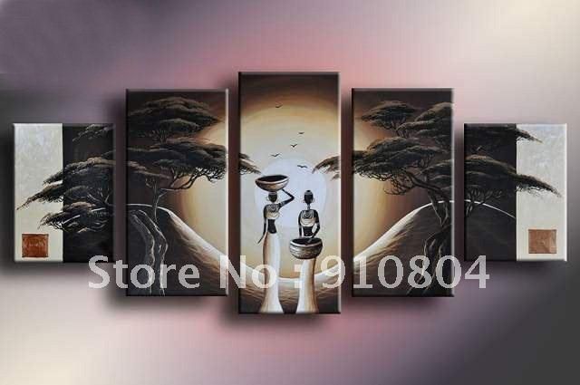 Framed 5 Panels Huge Wall Art,art Paintings,canvas Art,african Within Very Large Wall Art (Photo 13 of 20)