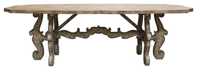 French Country Rustic Scroll Farmhouse Dining Table – Traditional For Most Popular French Farmhouse Dining Tables (View 4 of 20)