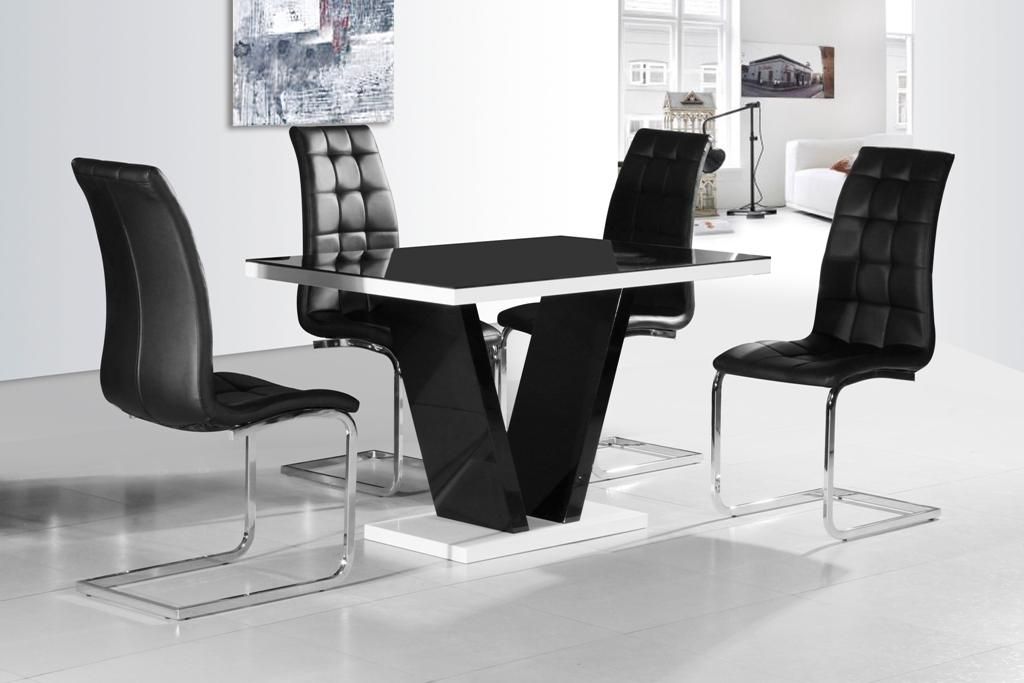 Ga Vico Blg White Black Gloss Gloss Designer 120 Cm Dining Set 4 Regarding Recent Black High Gloss Dining Chairs (View 6 of 20)