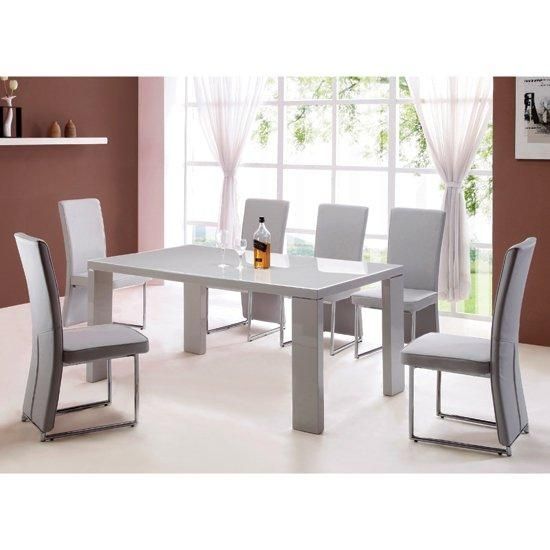 Giovanni Grey High Gloss Dining Table And 6 Grey Dining For Gloss Dining Tables And Chairs (Photo 3 of 20)