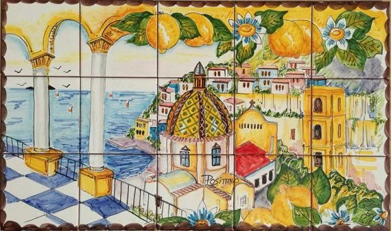 Hand Painted Italian Mosaic Tiles Positano Italy Home Bar Regarding Italian Mosaic Wall Art (View 9 of 20)