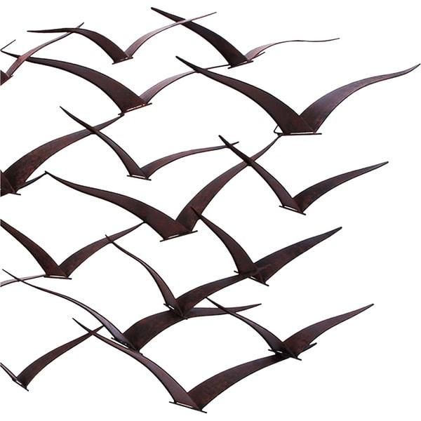 Handcrafted Flock Of Metal Flying Birds Wall Art – Free Shipping In Metal Wall Art Birds In Flight (View 5 of 20)