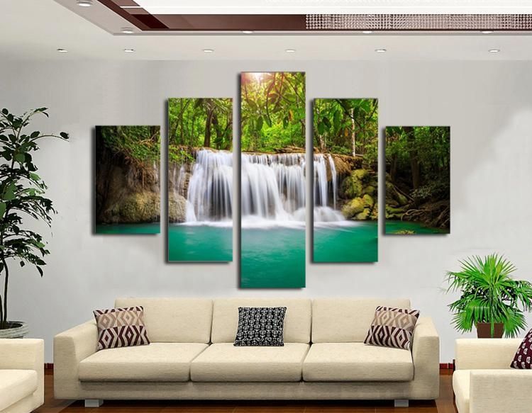 Hd 5 Pieces Modular Moving Waterfall Large Home Decorative Picture Inside Moving Waterfall Wall Art (View 7 of 20)
