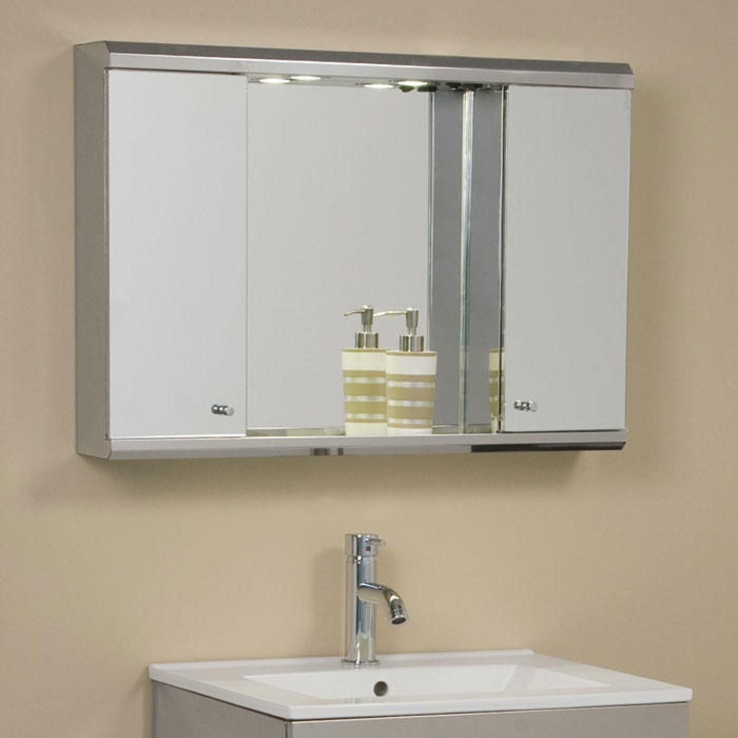 Illumine Dual Stainless Steel Medicine Cabinet With Lighted Mirror Inside Bathroom Medicine Cabinets With Mirrors (View 8 of 20)