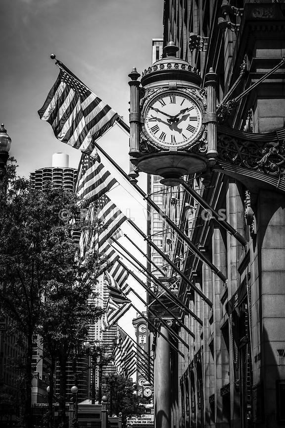 Image: Chicago Macy's Clock In Black And White Large Canvas Print In Macys Wall Art (View 16 of 20)