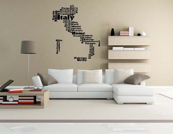 Italy Map Italy Wall Art Italy Gift Word Cloud Wall Decal With Italian Wall Art Stickers (View 1 of 20)