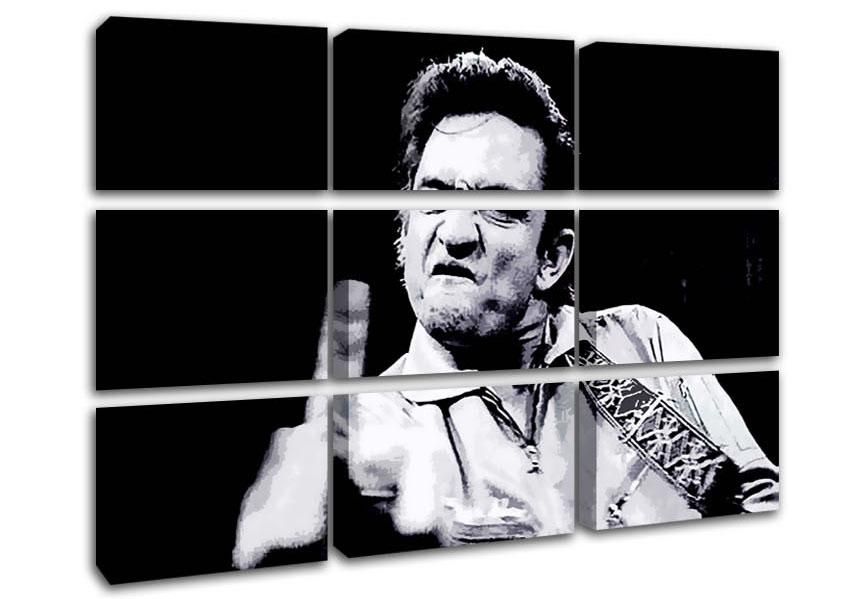 Johnny Cash Finger B~W People 9 Panel Canvas 9 Panel Set Canvas Regarding Johnny Cash Wall Art (View 20 of 20)