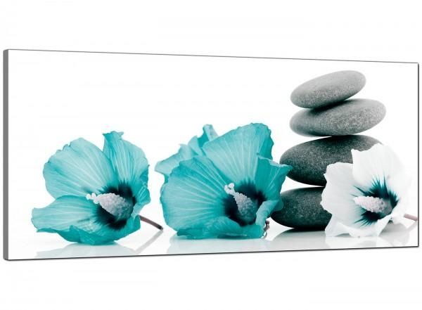 Large Teal And Grey Canvas Pictures Of Flowers And Pebbles With Teal Wall Art Uk (Photo 1 of 20)