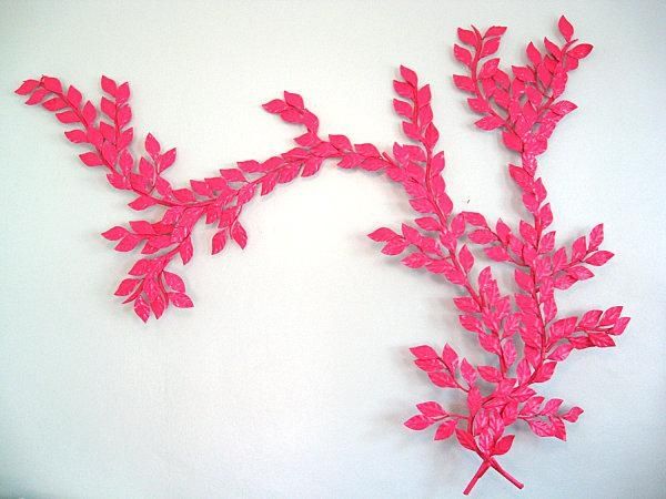 Leaf Wall Art With Vintage Metal Sculpture With Neon Pink Color For Italian Style Metal Wall Art (View 14 of 20)