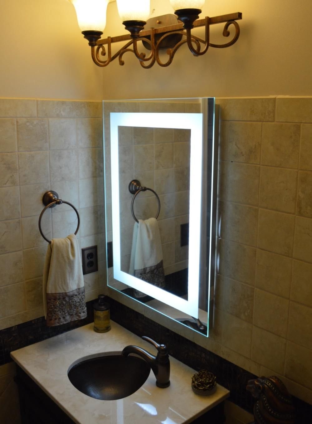 Lighted Vanity Mirror With Wall Mounted Lighted Makeup Mirrors (Photo 12 of 20)