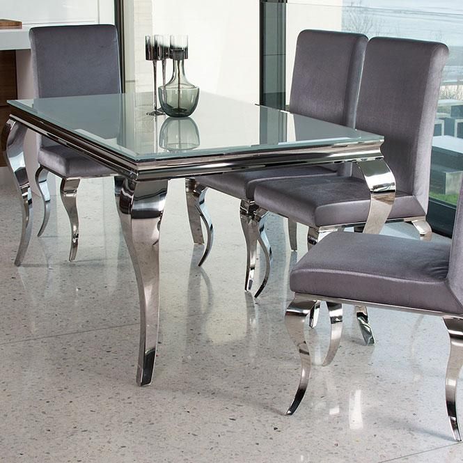 Louis Contemporary Black Or White Glass & Chrome 1.6M Or 2M Dining Inside Recent Chrome Dining Sets (Photo 2 of 20)