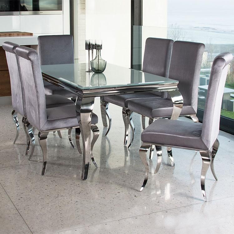 Louis Contemporary Black Or White Glass & Chrome 2M 7 Piece Dining Within Most Recent Chrome Dining Sets (View 12 of 20)