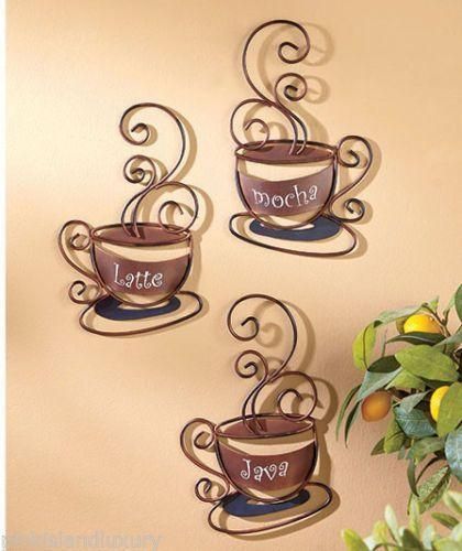 Metal Coffee Cup Mug Hanging Wall Art Cafe Java Mocha Latte Modern Regarding Metal Wall Art Coffee Theme 